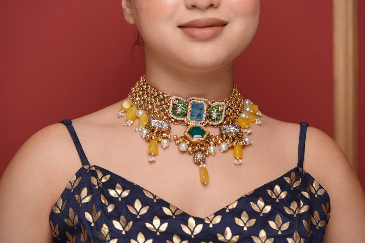Alvira choker-blue and green colour image 0
