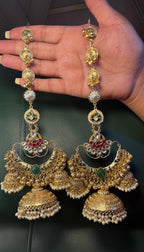 Gulabo-  Tripple Jhumki with hair chain - Light Green image