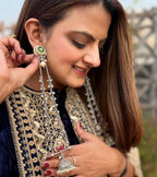 long kashmiri earrings-Silver colour image 0