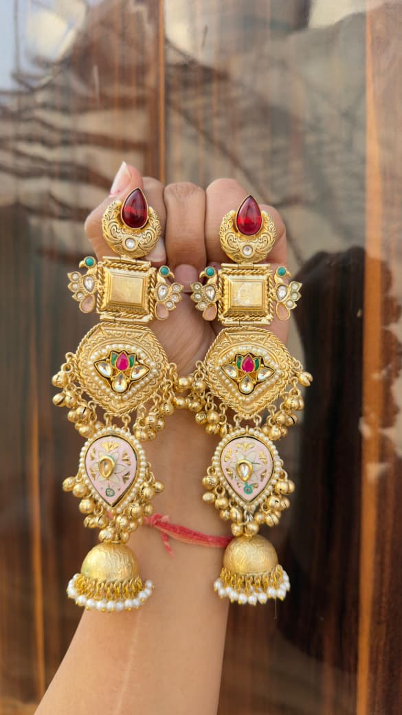 Ritika Earrings- Red and Pink color image 0