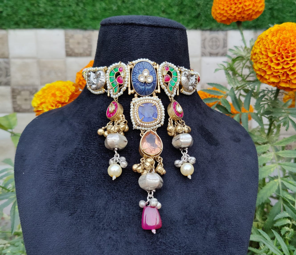 Madhavi choker - blue and brown image 1