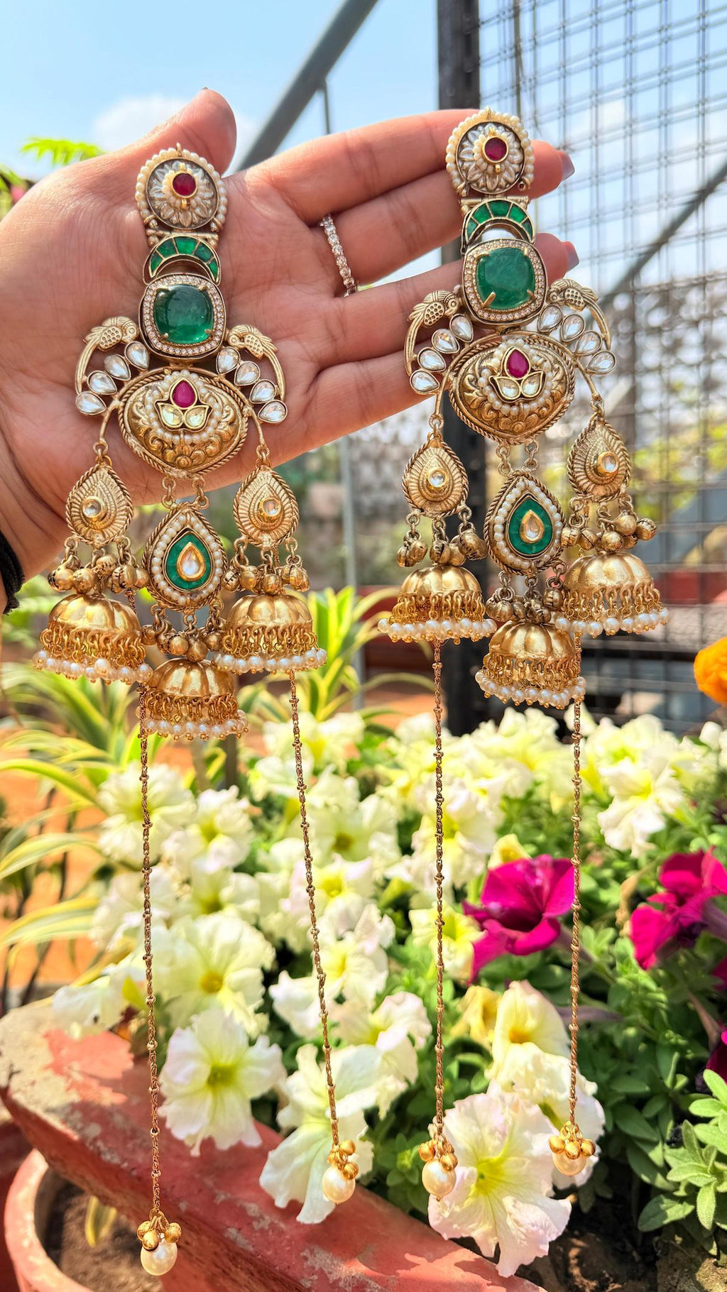 Naaz Kashmiri earrings- Dark green image 0