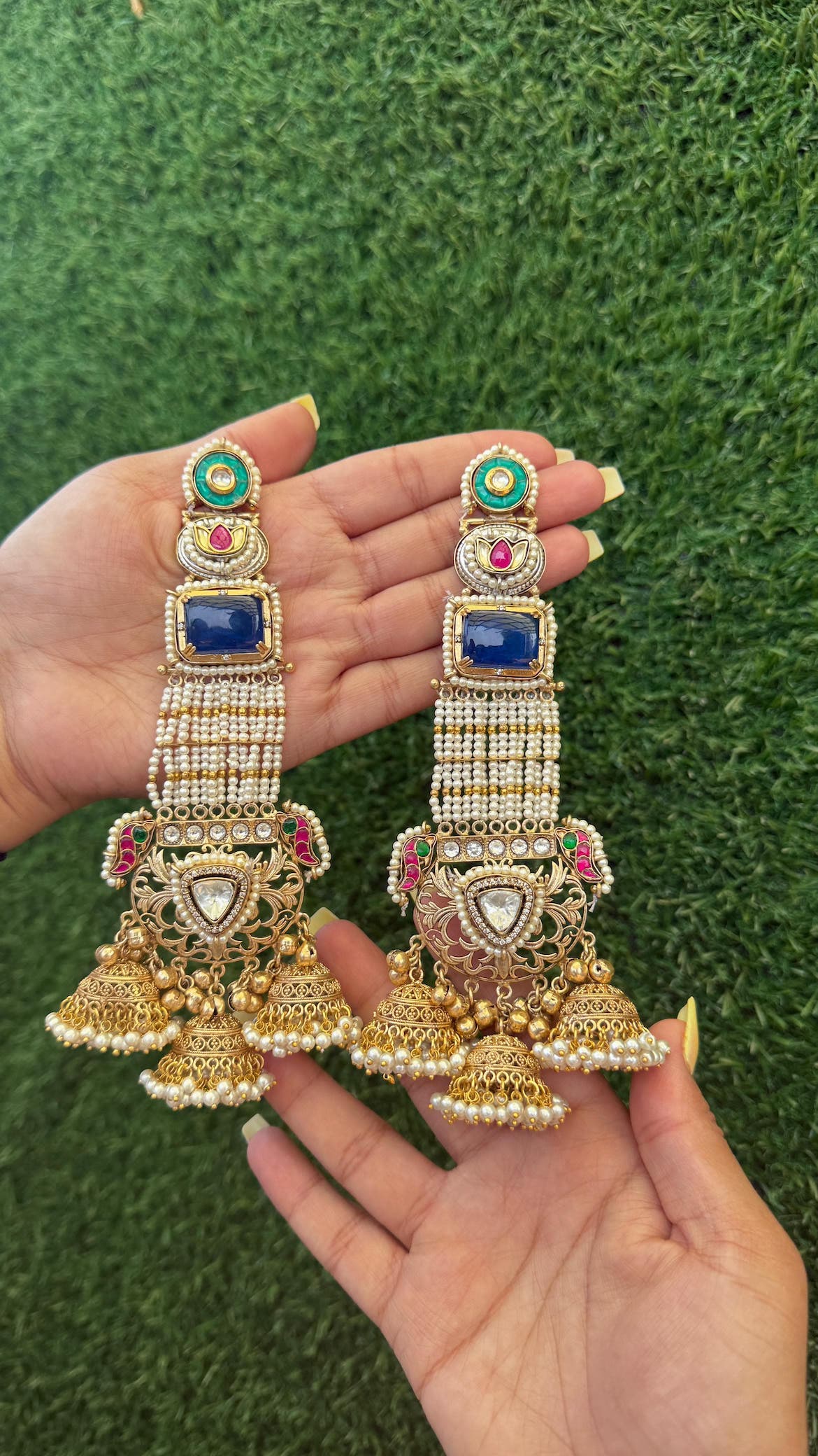 Afra jhumka- blue colour image 1