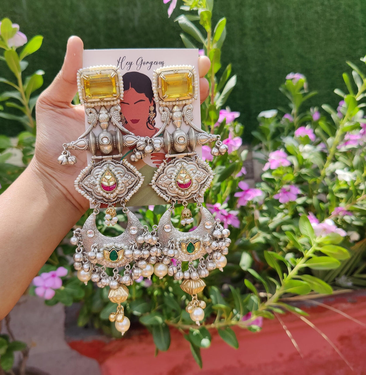 Nancy earrings-Silver yellow colour image 0