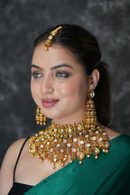 Maharani polki set with mangtikka- Temple gold finish image 1