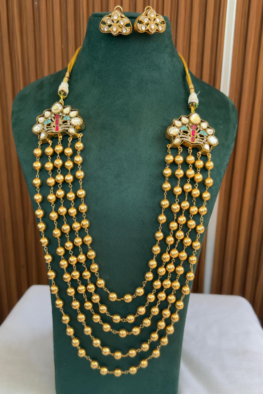 Sheeshmahal Matar Mala With Earrings - Blue and Pink image