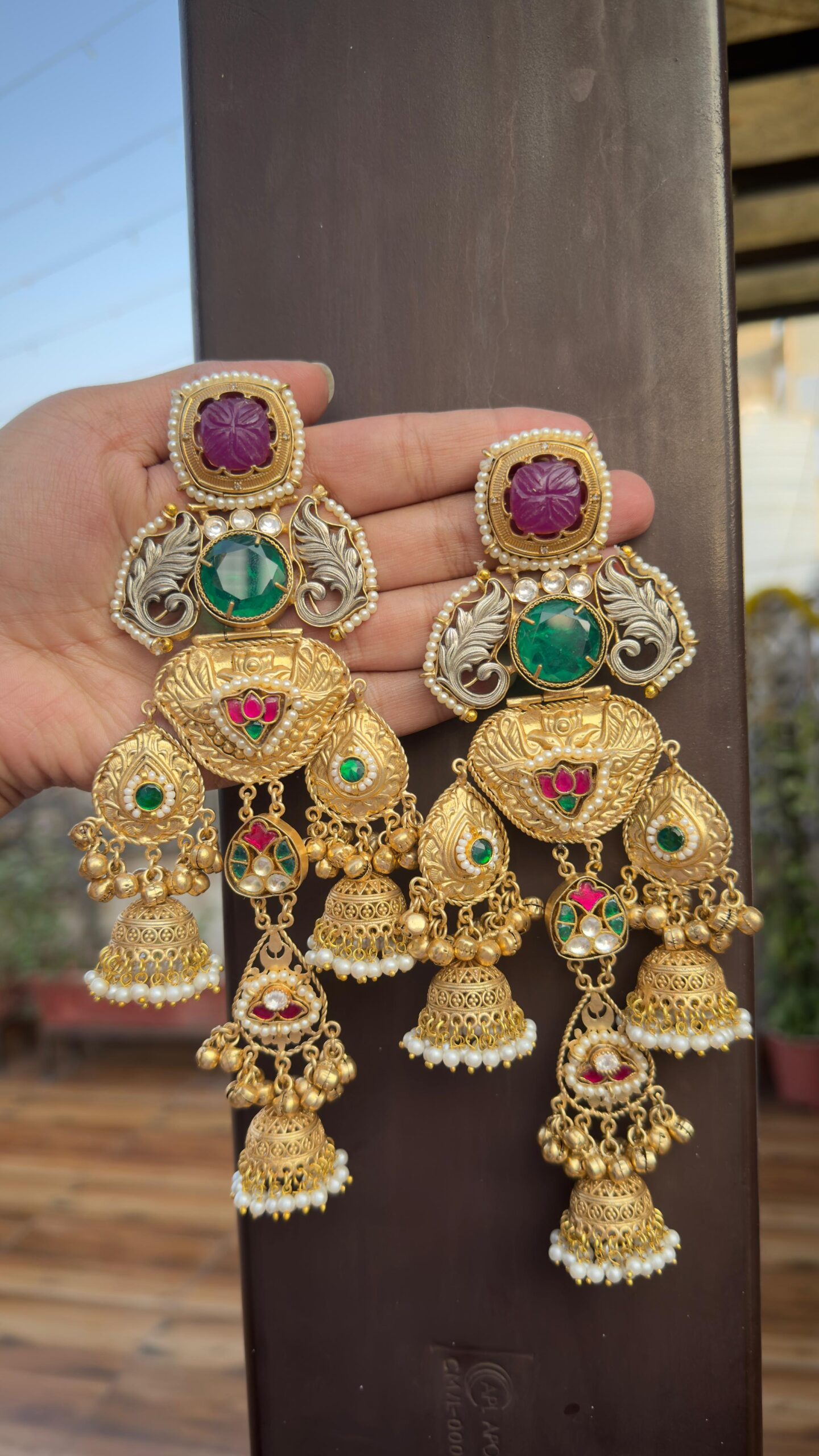 Alia jhumka- purple  and green colour