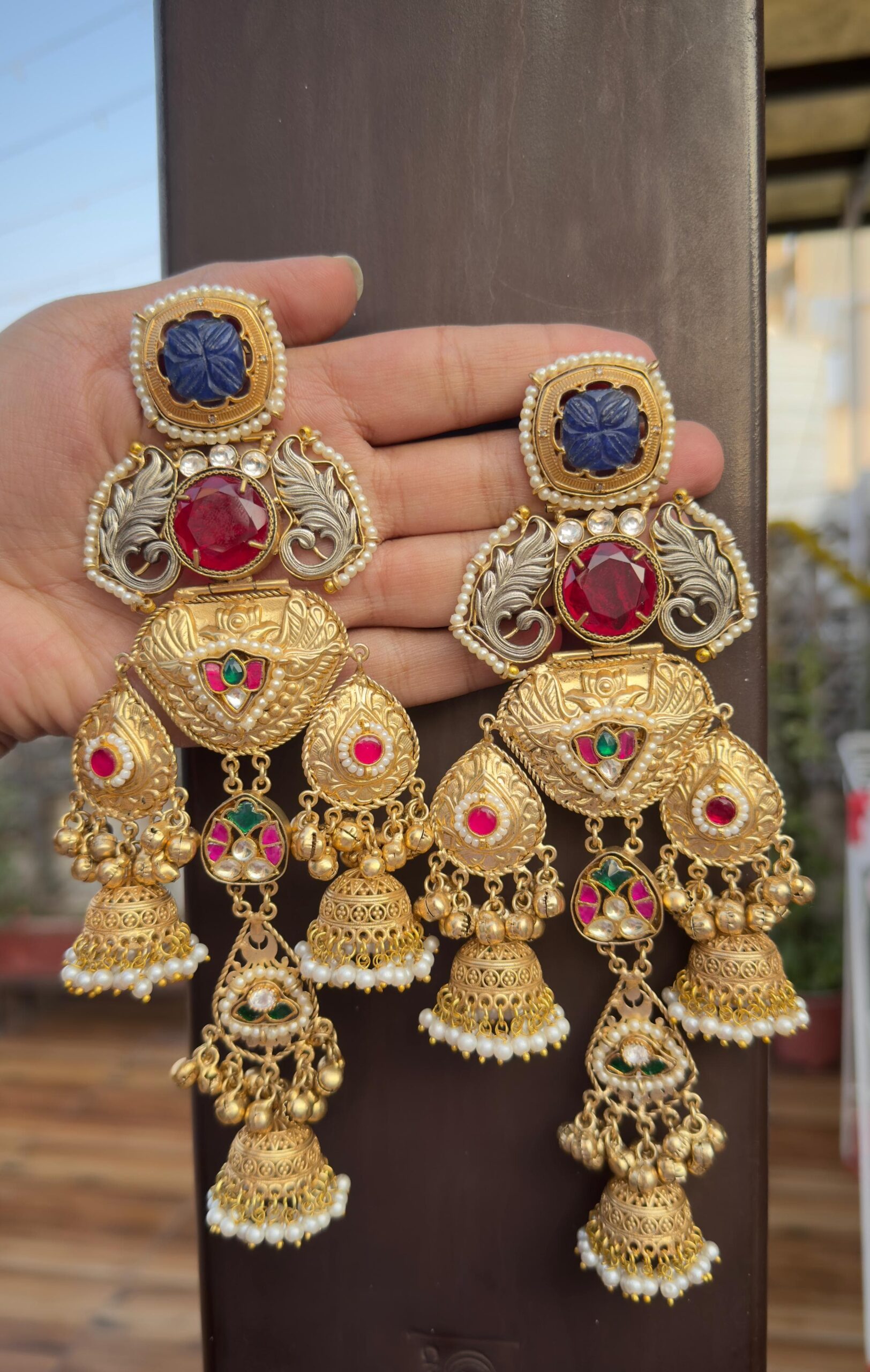Alia jhumka- blue and hot pink colour